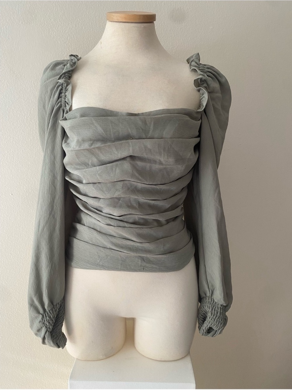 Astr Sage Green Off-Shoulder Ruched Long Sleeve Top